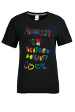 Navy Blue Sweet Cute Print Letter O Neck T-Shirts