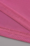 Pink Sexy Print Patchwork Spaghetti Strap Sleeveless Two Pieces