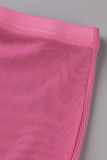 Pink Sexy Print Patchwork Spaghetti Strap Sleeveless Two Pieces