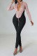Apricot Pink Sexy Solid Patchwork Fold Zipper Collar Regular Jumpsuits
