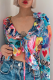Colour Sexy Print Flounce V Neck Tops