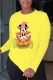 Yellow Fashion Street Character Print Patchwork O Neck Tops
