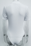 White Sexy Solid Patchwork V Neck Skinny Bodysuits