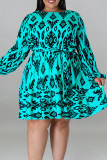 Earth Yellow Casual Print Bandage Patchwork O Neck Straight Plus Size Dresses