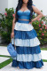 Blue Casual Solid Bandage Patchwork Flounce Spaghetti Strap Sleeveless Two Pieces