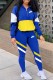Blue Fashion Street Print Patchwork Letter Zipper Collar Long Sleeve Two Pieces