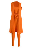 Coffee Sexy Casual Solid Cardigan Vests Pants Sleeveless Three-piece Set