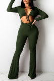 Tangerine Sexy Solid Bandage Hollowed Out Patchwork V Neck Boot Cut Jumpsuits