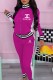 Rose Red Fashion Casual Print Patchwork Letter Zipper Collar Long Sleeve Two Pieces