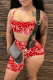 Red Sexy Print Patchwork Spaghetti Strap Sleeveless Two Pieces