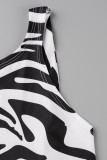 Black Fashion Sexy Print Backless Swimwears