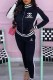 Black Fashion Casual Print Patchwork Letter Zipper Collar Long Sleeve Two Pieces