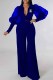 Blue Fashion Casual Letter Patchwork Turndown Collar Jumpsuits