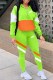 Fluorescent Green Fashion Street Print Patchwork Letter Zipper Collar Long Sleeve Two Pieces