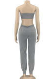 Grey Sexy Solid Patchwork Stringy Selvedge Strapless Sleeveless Two Pieces