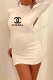 White Fashion Sexy Print Backless Letter Mandarin Collar One Step Skirt Dresses