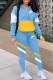 Sky Blue Fashion Street Print Patchwork Letter Zipper Collar Long Sleeve Two Pieces
