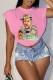 Pink Fashion Street Character Print Patchwork O Neck T-Shirts