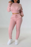 Pink Casual Solid Patchwork O Neck Long Sleeve Two Pieces