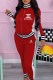 Red Fashion Casual Print Patchwork Letter Zipper Collar Long Sleeve Two Pieces