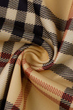 Deep Coffee Fashion Casual Plaid Print Patchwork Regular High Waist Trousers