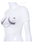 White Fashion Casual Print Patchwork Chains O Neck T-Shirts