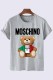 Grey Casual Fashion Character Print Letter O Neck T-Shirts