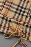 Deep Coffee Fashion Casual Plaid Print Patchwork Regular High Waist Trousers