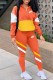 Orange Fashion Street Print Patchwork Letter Zipper Collar Long Sleeve Two Pieces