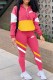 Pink Fashion Street Print Patchwork Letter Zipper Collar Long Sleeve Two Pieces
