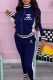 Blue Fashion Casual Print Patchwork Letter Zipper Collar Long Sleeve Two Pieces