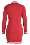 Pink Fashion Casual Solid Patchwork O Neck Long Sleeve Dresses
