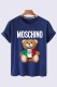 Deep Blue Casual Fashion Character Print Letter O Neck T-Shirts
