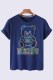 Deep Blue Fashion Casual Character Print Letter O Neck T-Shirts
