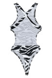 Black Fashion Sexy Print Backless Swimwears