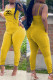 Yellow Fashion Sexy Print Letter Spaghetti Strap Jumpsuits