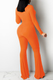 Tangerine Sexy Solid Bandage Hollowed Out Patchwork V Neck Boot Cut Jumpsuits