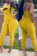 Yellow Fashion Sexy Print Letter Spaghetti Strap Jumpsuits