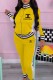 Yellow Fashion Casual Print Patchwork Letter Zipper Collar Long Sleeve Two Pieces
