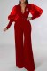 Brick Red Fashion Casual Letter Patchwork Turndown Collar Jumpsuits