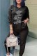 Black Fashion Casual Print Letter O Neck Long Sleeve Two Pieces