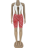 Red Sexy Print Patchwork Halter Sleeveless Two Pieces