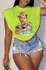 Light Green Fashion Street Character Print Patchwork O Neck T-Shirts