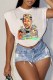 White Fashion Street Character Print Patchwork O Neck T-Shirts