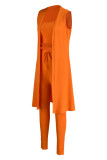 Coffee Sexy Casual Solid Cardigan Vests Pants Sleeveless Three-piece Set