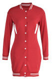Pink Fashion Casual Solid Patchwork O Neck Long Sleeve Dresses