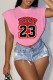 Pink Fashion Street Print Letter O Neck T-Shirts