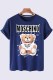 Deep Blue Fashion Casual Character Print Letter O Neck T-Shirts