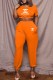 Orange Fashion Casual Print Letter Asymmetrical O Neck Short Sleeve Two Pieces