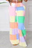 Pink Casual Print Patchwork High Waist Straight Patchwork Bottoms